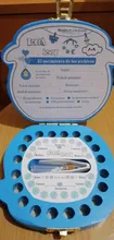 Caja de madera para dientes de bebé, organizador umbilical para los dientes de la leche en inglés/español/portugués, caja de recuerdo para niños y niñas