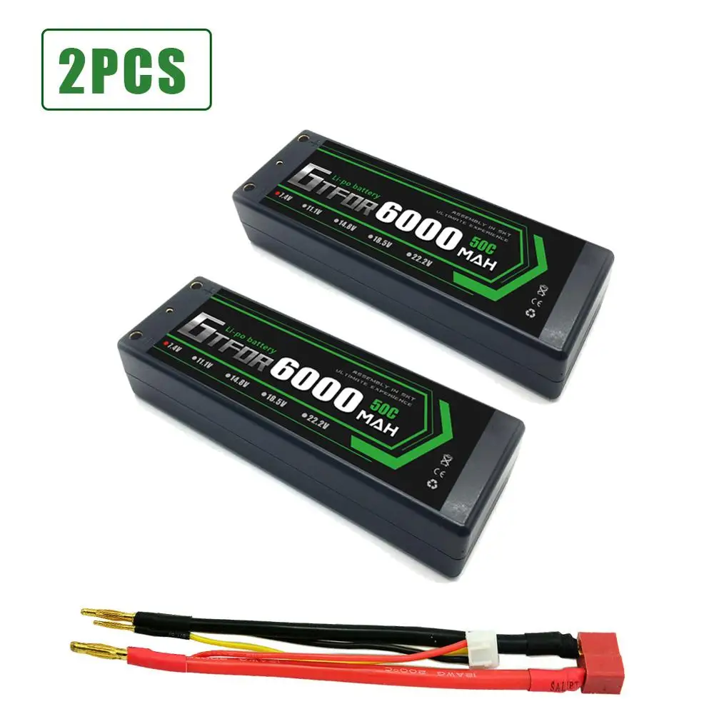GTFDR 2 шт. 2s Lipo Аккумулятор 7 4 В 50C 6000 мАч жесткий чехол батареи с мм пулей для 1/8 1/10 RC