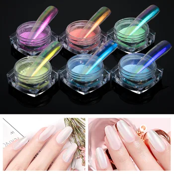 

1g Transparent Holo Nail Glitter Mirror Aurora Neon Powders Dust Chameleon Nail Art Chrome Pigment Dipping Powder Decoration