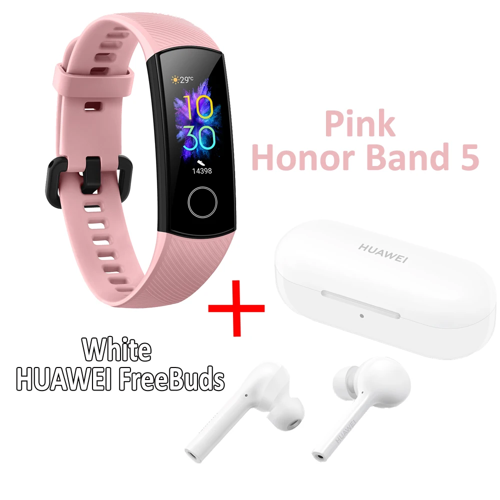 Huawei Honor Band 5 Смарт-браслет с huawei FreeBuds браслет шагомер сенсорный экран для плавания пульсометр для сна - Цвет: Band with FreeBuds