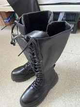 Botas hasta la rodilla de piel sintética con plataforma gruesa para Mujer, botines largos con cordones, con cremallera, estilo Punk, Chelsea, 2020