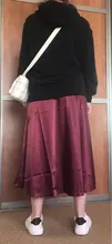 Satin Skirts Silk Silver Women Waist Long Hight Mid-Calf Wine Smooth Glossy Soft Office Lady