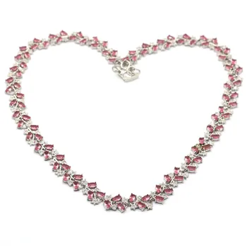 

16x10mm Luxury 34g Created Pink Tourmaline CZ Woman's Engagement Silver Necklace 18-19inch