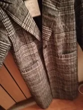 Plaid Coat Pocket-Jackets Cashmere Autumn Winter Long Women Outwear Warm Thickness Casual