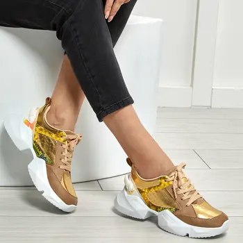 

FLO Gold Women Sneaker Women Platform Chunky Sneakers lace-up Casual Vulcanize Shoes luxury Designer Old Dad female fashion Sneakers 2020 BUTIGO POLKA DOT