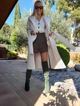 Winter Coat Parkas Long-Jacket Thin Toppies Autumn Womens Plaid Argyle Belt Double-Breasted-Belt