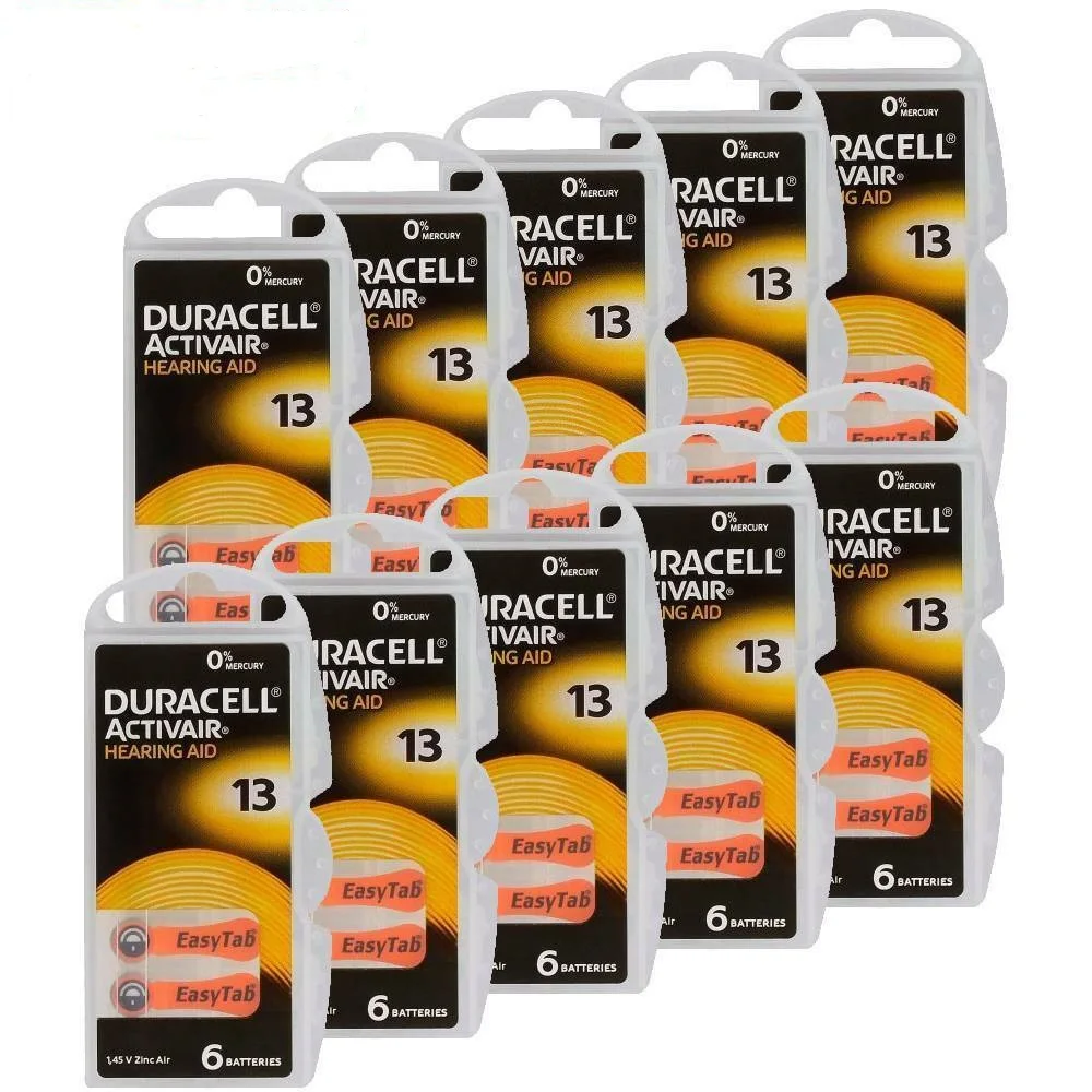 

60 DURACELL ACTIVAIR HEARING AID BATTERIES SIZE 13 ZINC AIR 1.45V MERCURY FREE MADE IN GERMAN