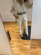 Women Rompers Jumpsuits Bodysuit Lantern-Sleeve OOTN V-Neck High-Waist Straight