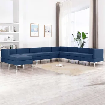 

9 PCs blue sofa fabric sofa Set