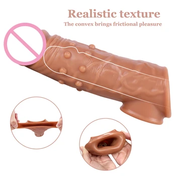 Silicone Penis Sleeve Condom with Delaying Cock Rings for Male Penis Enlargement Exercise Dildo Sleeve Costume Sex Toys 2