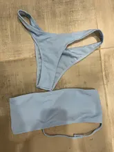Bikini sin tirantes para mujer, bañador de 2 piezas, ropa de baño unicolor, conjunto de Bikini Sexy para mujer, traje de baño de cintura alta con Push-up, Bikini rosa y azul 2020