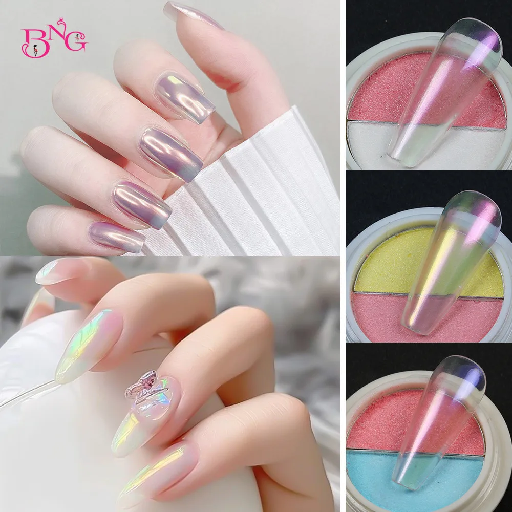 

2 color/set Nail Glitter Mirror Transparent Holo Aurora Neon Powders Dust Chameleon Nail Art Chrome Pigment Dipping Powder Decor