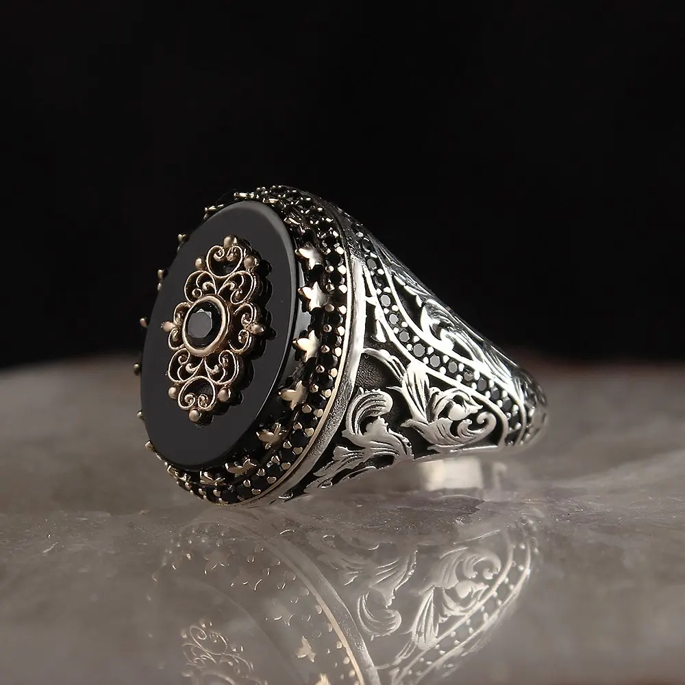 

Real Pure 925 Sterling silver ring real onyx stone hand made made in turkey luxury and trendy model vintage style model