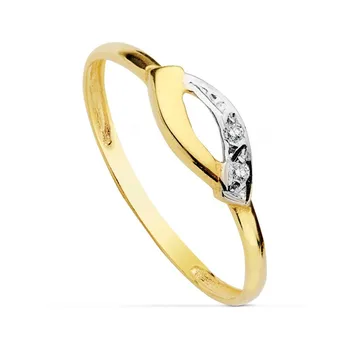 

18k solid gold ring two-color width 1.5mm. Band zircons oval shape openwork first communion girl