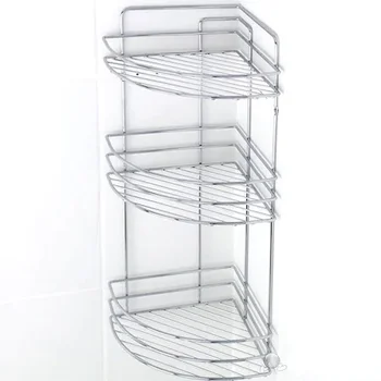 

3 Floor Chrome Metal Bathroom Corner Shower Rack Soap Dispenser Shampoo Clutter Prevention for Bath and Kitchen bathroom Shelves Wall Accessories