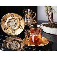 

WONDERFULLL TURKISH TEA GOLD PATTERN SIX PERSONALİTY Eighteen PIECE TEA SET