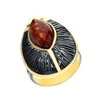 

Silver ring with amber sunlight sample 925