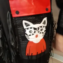 Black Dress Robe Fringes Long-Sleeve 3084 Midi Plus-Size Woman Winter Cute PU Cartoon