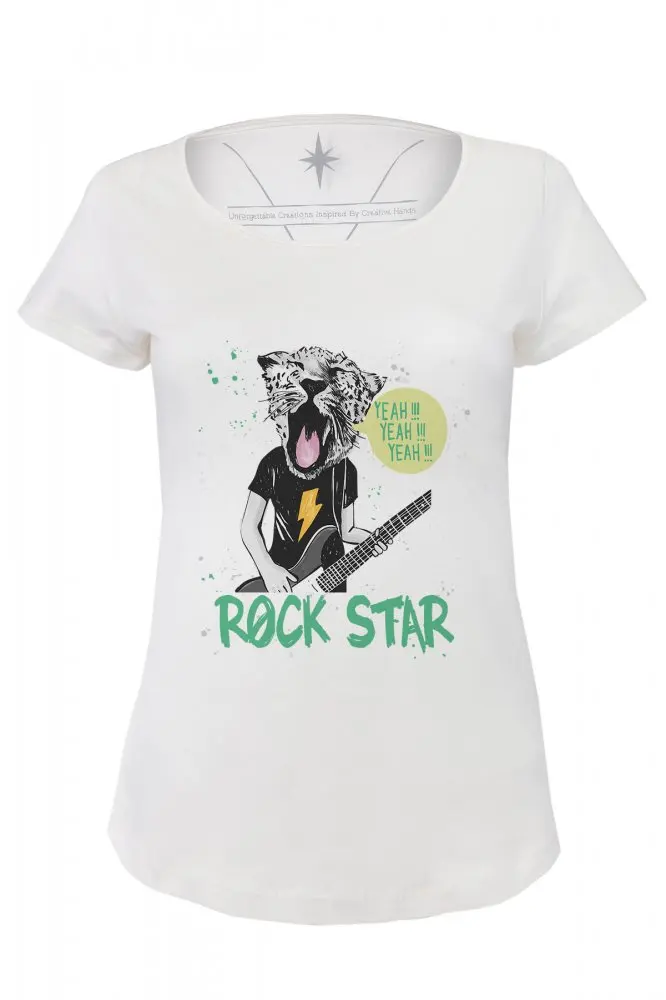 Женская хлопковая белая футболка Angemiel Wear Rock Star Tiger | одежда