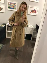 BGTEEVER-gabardina larga de Invierno para mujer, gabardina con cuello vuelto, elegante con doble botonadura y fajas, cortavientos femenino de gran tamaño, 2020