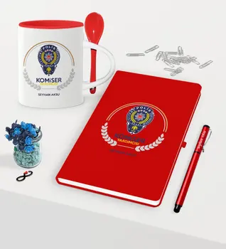 

Personalized Commissioner Vice Themed Red Notebook Pen Spoon Mug Set-2