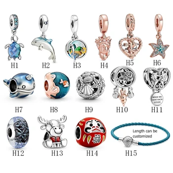 

New S925 Ocean Series Narwhal Charm Starfish Ocean Waves &Fish Beads Fit Seashell Bracelet DIY Pendant Women Jewelry