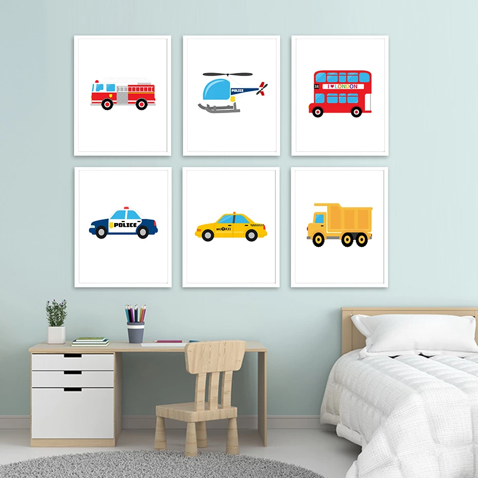 Toile De Peinture Avec Theme De Transport Pour Chambre De Bebe Garcon Camion Taxi Affiche Murale Affiches D Art Decoration De Maison Sans Cadre Aliexpress