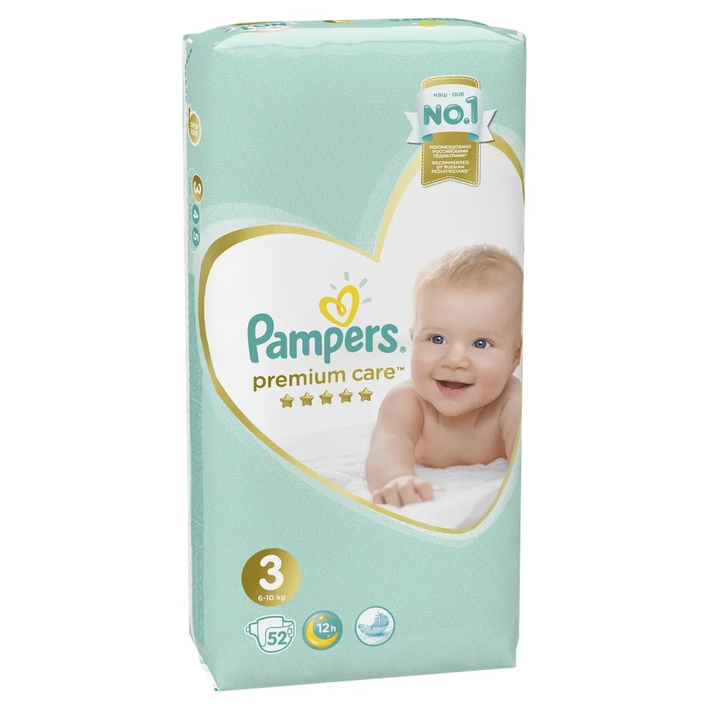 Подгузники Pampers Premium Care Размер 3, 6-10кг, 52 штуки