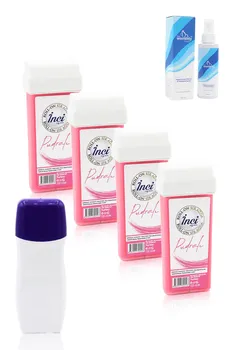 

Pearl Pink powdered cartridge roll on depilatory 4 PCs + roll on depilatory heating machine + feather reducing spray, filling waxing, depilation