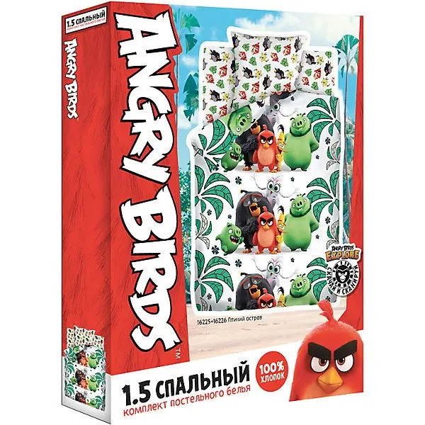 Детское постельное белье 1,5 сп Angry Birds " Птичий остров", зеленое