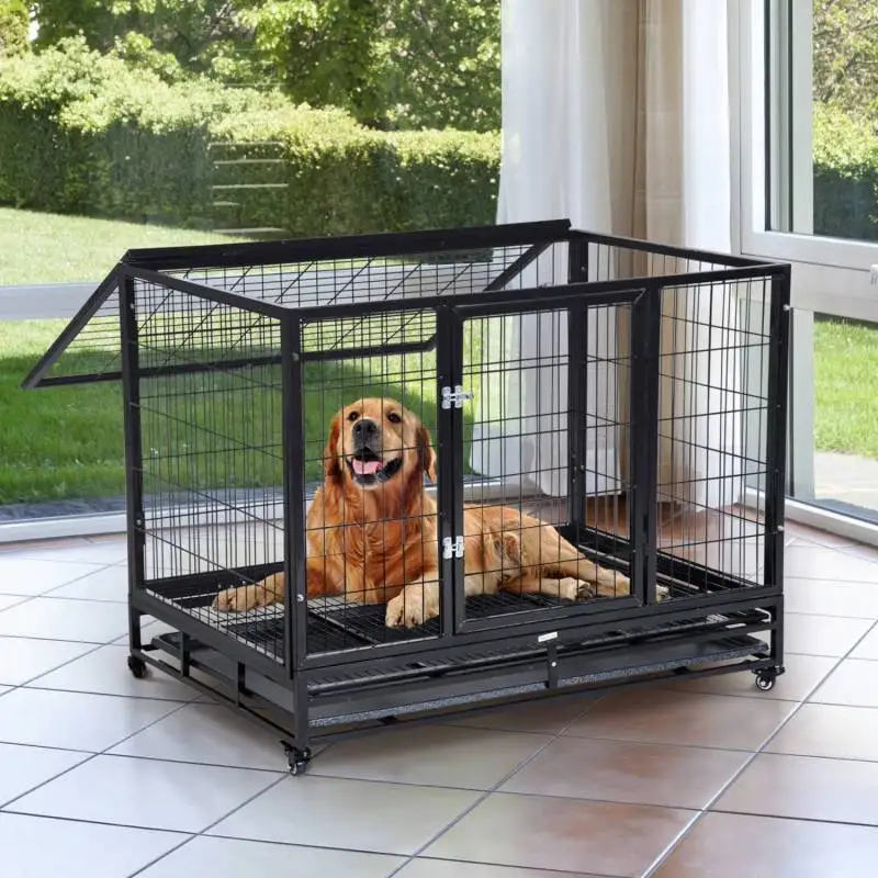 Металлическая клетка для больших собак с колесами и съемными Tray-92x62x75 см