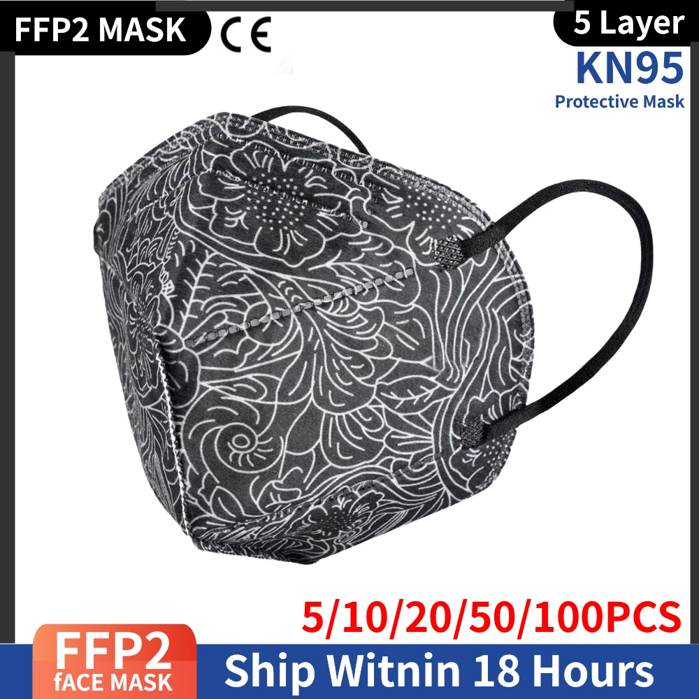 Mascarilla FFP2 no tejida de 5 capas para adultos, máscara protectora, antipolvo, reutilizable, transpirable, FFp2, 5-100 Uds.