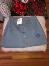 Mini Skirt Jeans A-Line Single-Button-Pockets Vintage Blue High-Waist Korean Denim Women