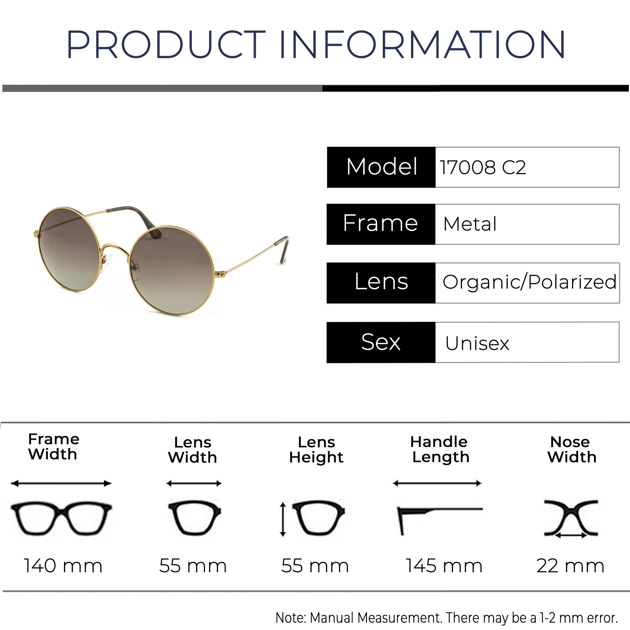 Zolo eyewear 17008 c2 медные/копченые большие круглые поляризованные солнцезащитные очки
