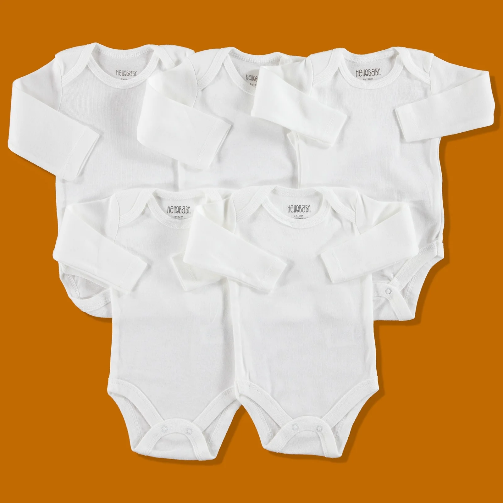 Ebebek HelloBaby/базовое боди в рубчик с длинными рукавами для малышей 5 шт.-белый |