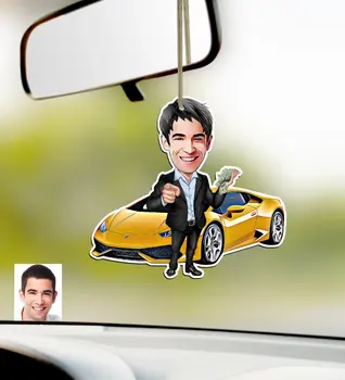 

Personalized Mr Lamborghini Caricature Of Wood Car Rearview Mirror ornament