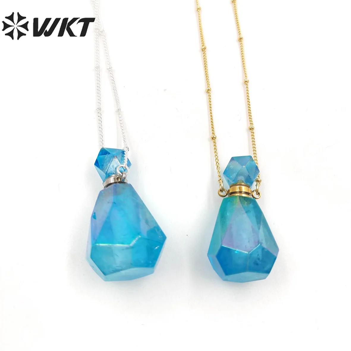 

WT-N1367 WKT 2022 fashion style crystal quartz with Aqua Necklace for women fashion jewelry perfume bottle necklace