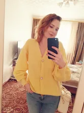 Kimono Cardigan Sweaters Lantern Berrygo V-Neck Knitted Female Women Sleeve-Button Streetwear