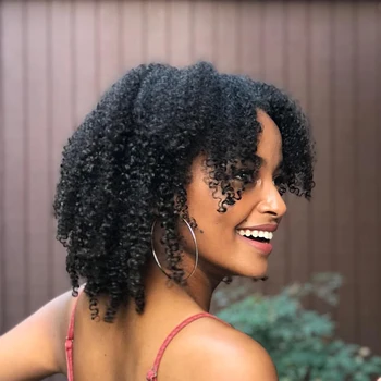 

12 Inch Afro Kinky Curly Wig Synthetic Short Curly Wigs With Bangs Mixed Black and Red Curly Wigs For Black Women Classic Plus