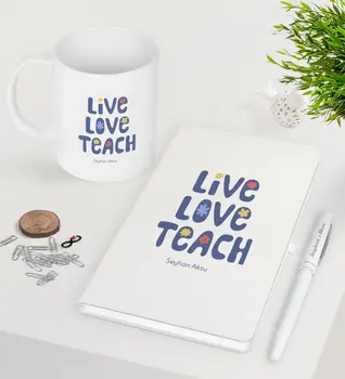 

Personalized Age Love Teach White Notebook Pen Mug Seti-1