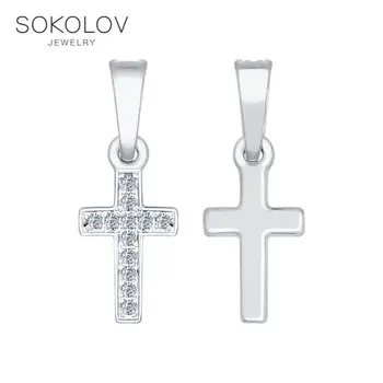 

Pendant SOKOLOV white gold with diamonds fashion jewelry 585 women's male, pendants for neck women