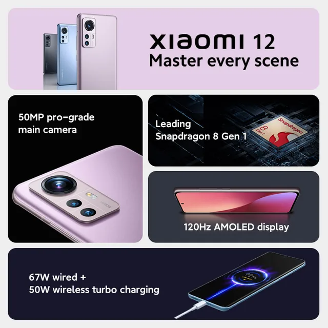 Globalna wersja Xiaomi Mi 12 Smartphone Snapdragon 8 Gen 1 Octa Core 128GB/256GB 120Hz wyświetlacz 4500mAh bateria 67W ładowanie 3