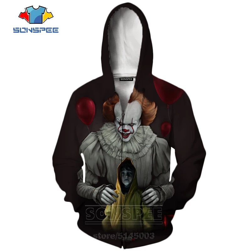 It Chapter две молнии толстовки новые для мужчин женщин Pennywise клоун Толстовка 3D принт фильм ужасов унисекс с длинным рукавом Топ пальто C063-1