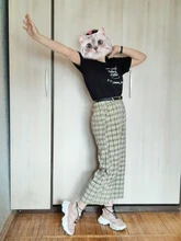 Pantalones largos sencillos Vintage a cuadros para mujer, pantalón de pierna ancha, informal, moda urbana