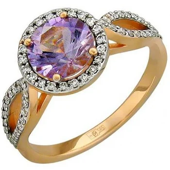 

Esthete ring with amethyst and diamonds in red gold