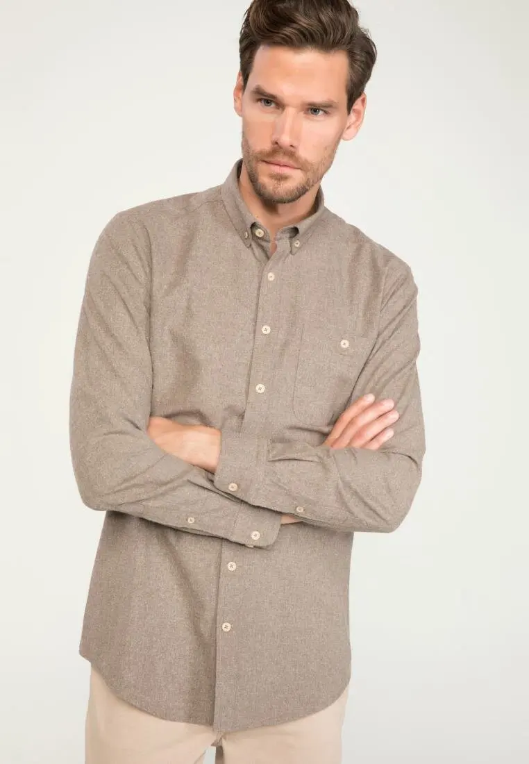

DeFacto Man Solid Color Turn-down Collar Long Sleeve Shirt Men's Autumn Pockets Decors Top Shirts-J1528AZ18WN