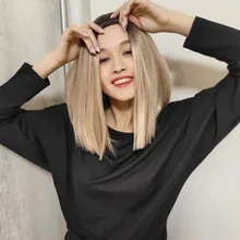 NNZES-peluca recta con corte Bob para mujeres negras, pelo sintético, parte media, resistente al calor, pelo Natural, 14 pulgadas