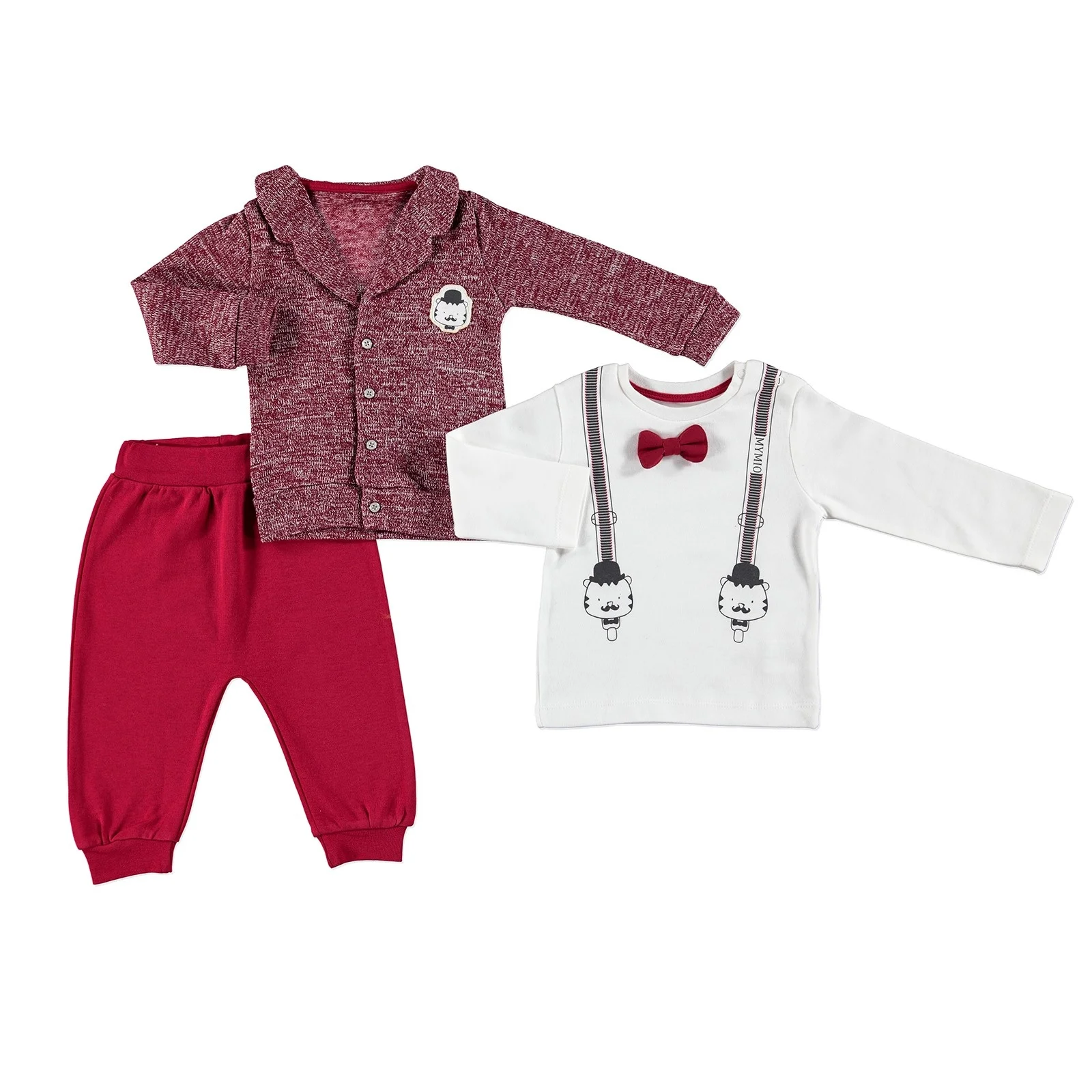

ebebek Mymio Monsieur Baby Printed Sweatshirt Cardigan Trouser Set 3 pcs