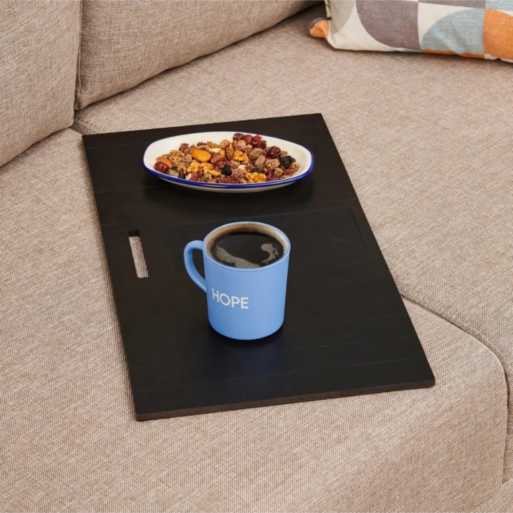 Wooden Side Table With Phone Stand Sofa Tray Mat 50x28 cm Placemat Center Leather Decorative Armrest  Non Slip Folding Design