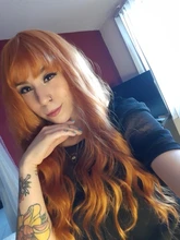 Orange Wig Bangs Long-Wig Synthetic-Fiber Water-Wavy Womens Daily/party-Wig with 24-